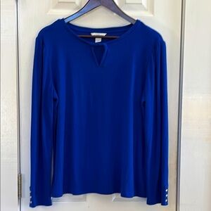 Liz Claiborne Elegant Blue Women's Long sleeve Top - size L- key hole neck